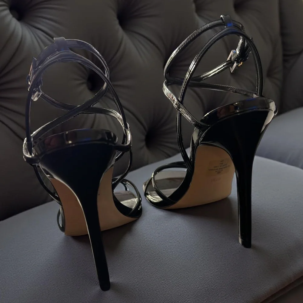 NEW Calvin Klein Women’s Stiletto Heeled Square Open Toe Sandal Black Size 8.5 M